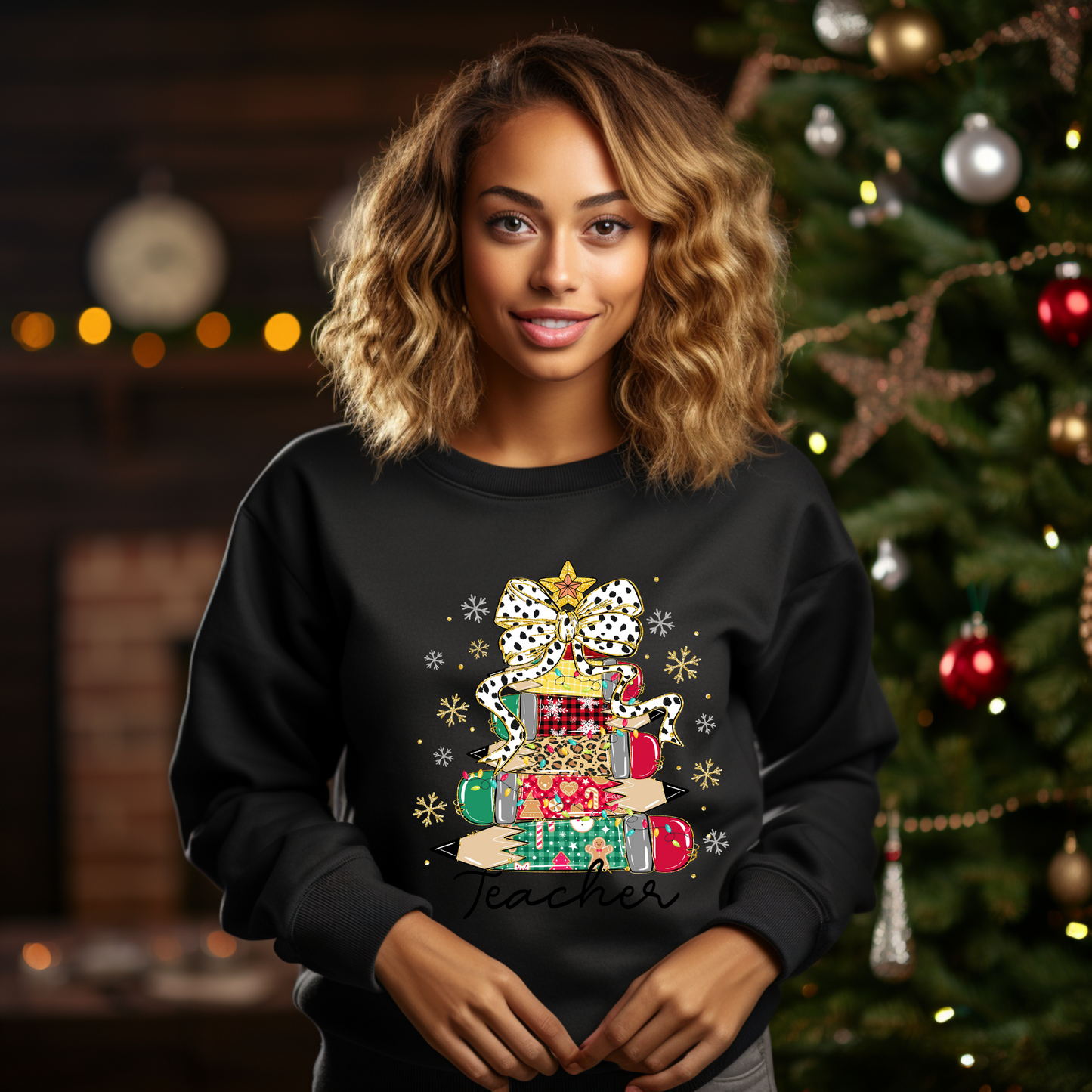 Teacher Pencil Tree Christmas Sweatshirt