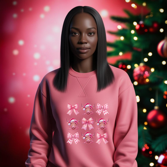 Pink Festive Bull Christmas Sweatshirt
