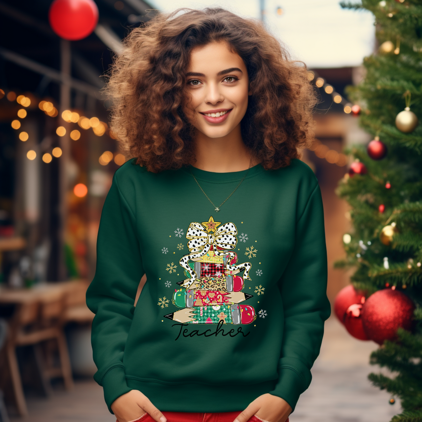 Teacher Pencil Tree Christmas Sweatshirt