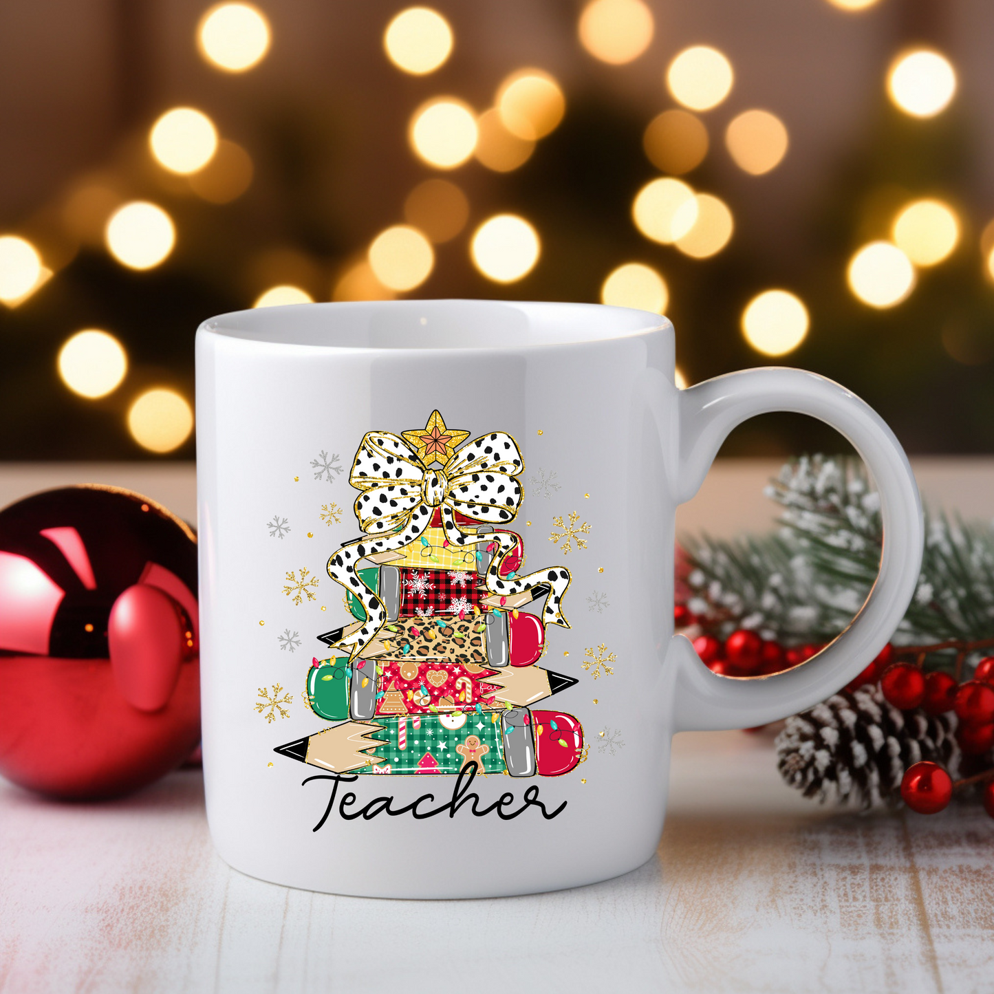 Teacher Pencil Tree Christmas Coffee Mug